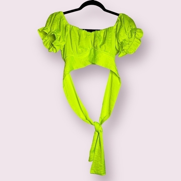 O. Vianca Tops - O. Vianca Neon Yellow Tie Back Crop Top